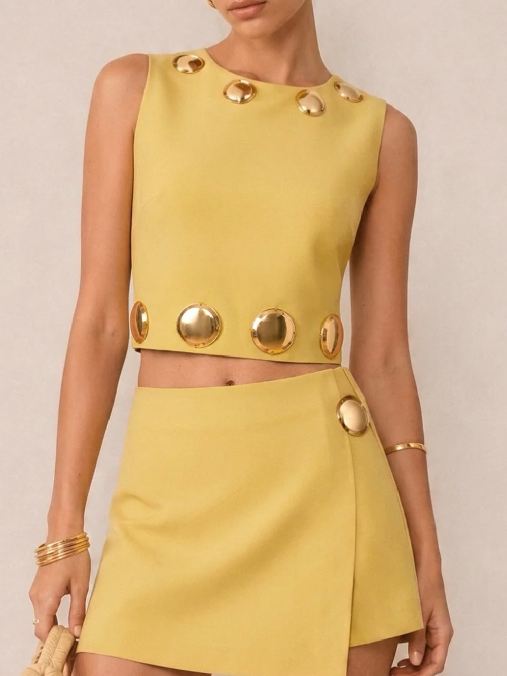 Commense- Yellow Mini Skirt - Sleek Women's Wrap Skirt and Top